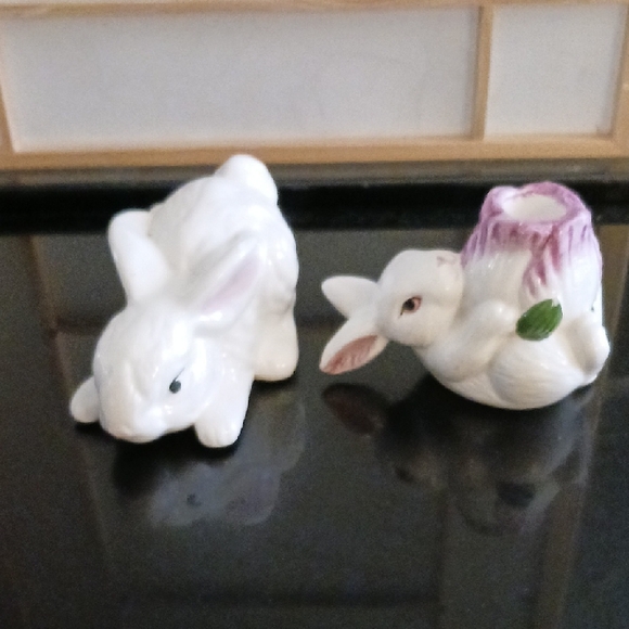Other - Ceramic Bunny Candle Holders - White and Purple